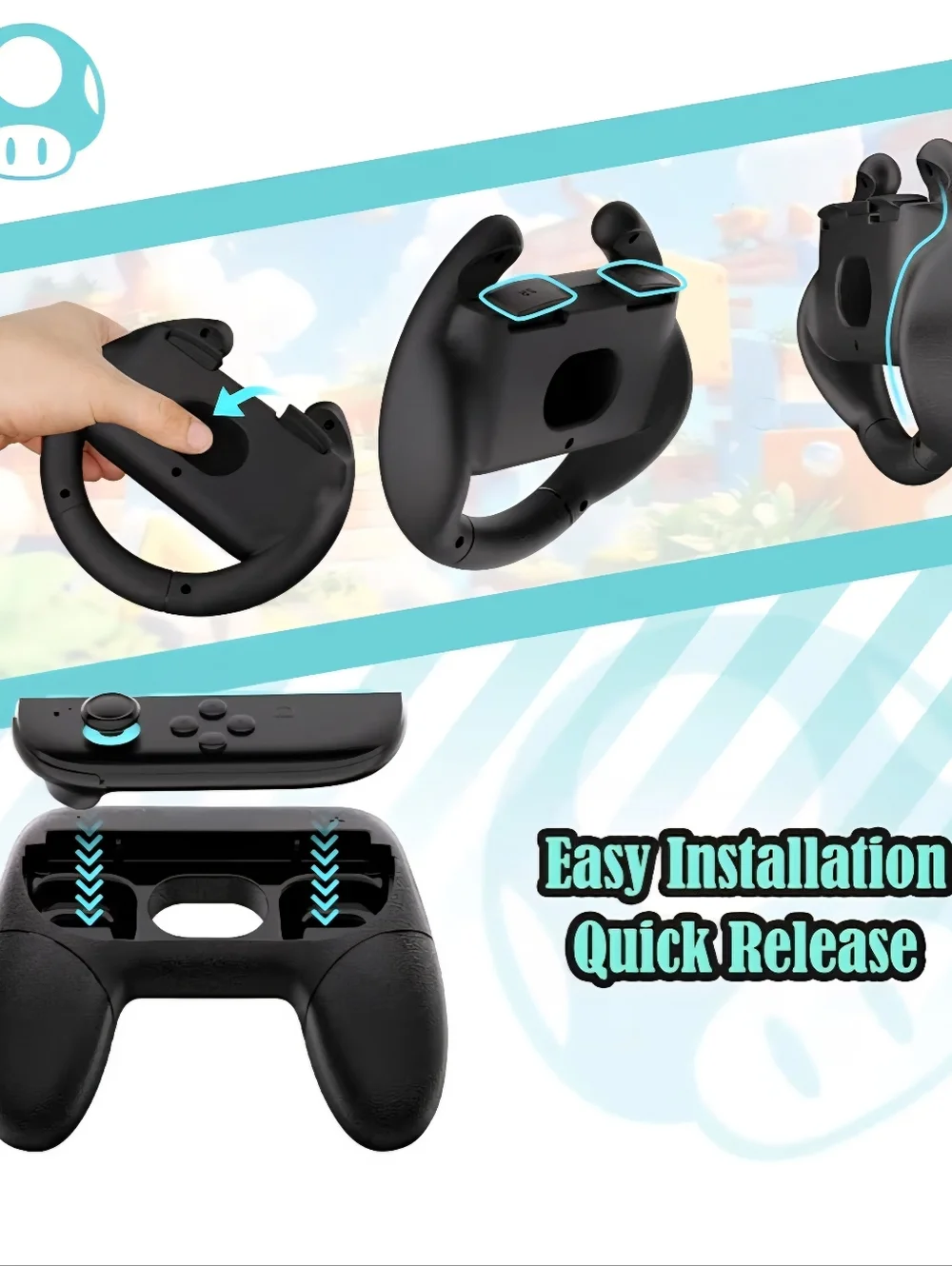 Nintendo Switch 2 Joy-Con Grip 4Pack: 2 Racing Wheels/ 2 Controller Handles, new